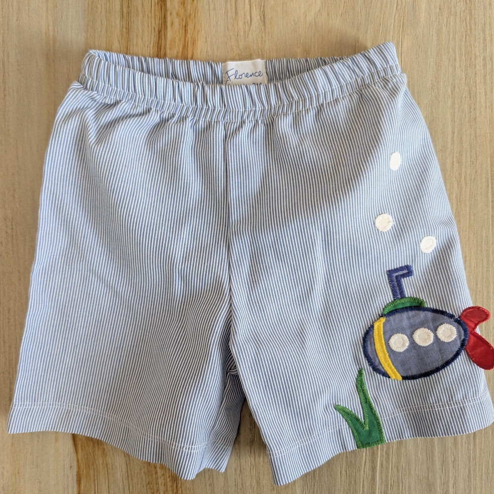 Florence Eiseman blue and white shorts/ swim- boys 2T